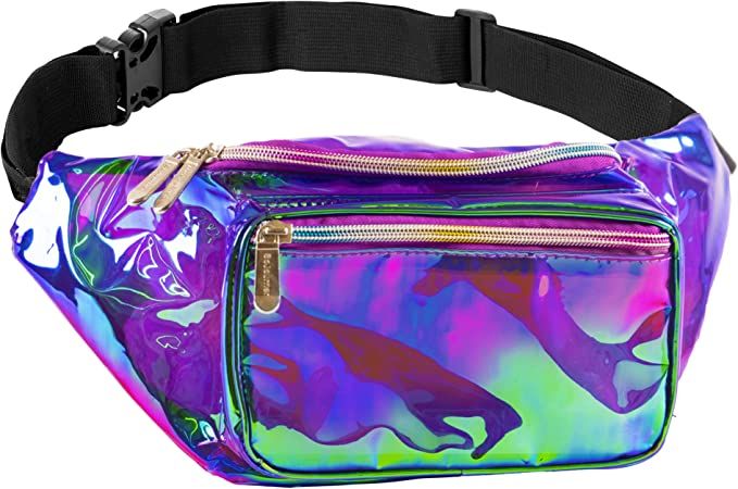 Amazon.com | Holographic Clear Fanny Pack Belt Bag | Waterproof fanny pack for Women Fashionable - Crossbody Bag Bum Bag Waist Bag Waist Pack - Hands Free for Hiking, Running, Travel and Stadium Approved (purple) | Waist Packs