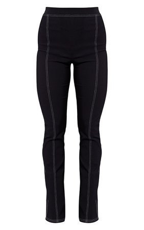 BLACK CONTRAST STITCH STRETCH WOVEN FLARED TROUSERS