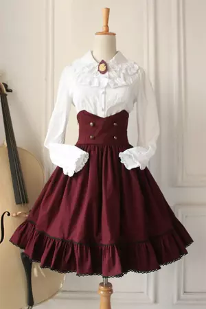 Wine Vintage College Style High Waisted Fishbone Gothic Lolita Skirt D – LolitaInside