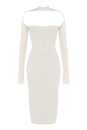 Clothing : Midi Dresses : 'Milarose' White Mesh Corset Midi Dress
