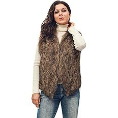 Aukmla Women's Faux Fur Vest Short Sleeveless Coat Jacket Winter Warm Waistcoat Outwear for Spring Autumn and Winter (Small, White+Brown) at Amazon Women's Coats Shop