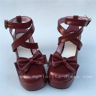 Beautiful Claret Matte Bows Lolita Shoes $38.99-Footwear - My Lolita Dress