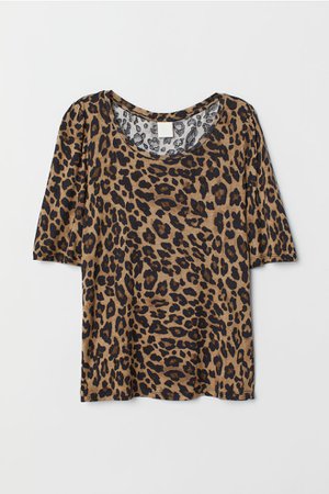 Puff-sleeved T-shirt - Dark beige/leopard print - Ladies | H&M US