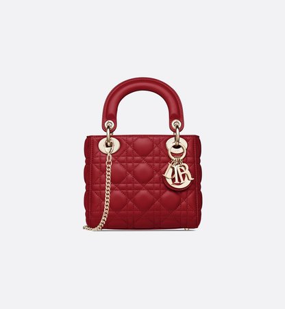 Cherry Red Lady Dior Mini Lambskin Chain Bag - Bags - Women's Fashion | DIOR