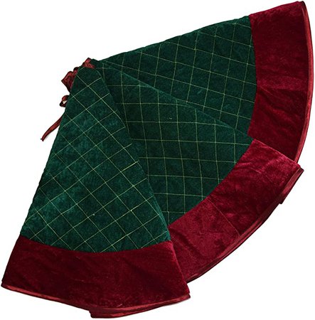 SORRENTO green velvet diamond quilted embroidery decoration skirt with red border decoration Christmas tree skirt 36inch: Amazon.co.uk: Kitchen & Home