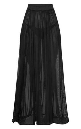 Minah Black Mesh Maxi Skirt | Swimwear | PrettyLittleThing
