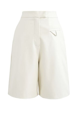 Faux Leather Bermuda Shorts in Ivory - Retro, Indie and Unique Fashion