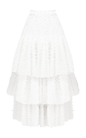 White Fuzzy Tiered Ruffle Skirt by Bambah | Moda Operandi