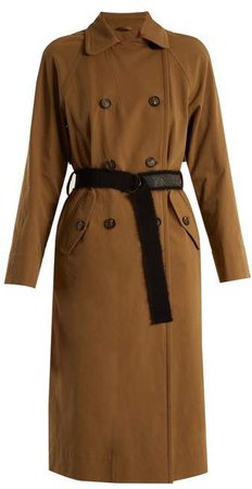 Double Breasted Cotton Gabardine Trench Coat - Womens - Brown