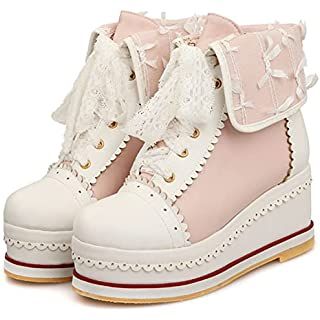 HILIB Women's Cute Lolita Boots Cosplay Brogue Wedge Boots | Ankle & Bootie
