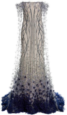 Pamella Roland Floral Appliqued Sequined Tulle Cape Gown