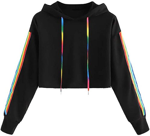 Vintress Women's Casual Hoodies Long Sleeve Rainbow Strip Printed Drawstring Sweatshirt Crop Top Hoodies: Amazon.ca: Clothing & Accessories