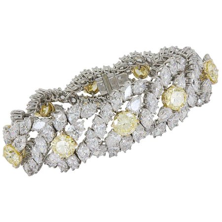 Harry Winston By Jacques Timey Yellow And White Diamond Platinum Bracelet For Sale at 1stDibs