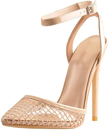 *clipped by @luci-her* Pointed Toe Transparent Stiletto Shoes Ankle Strap Clear Pointed Toe Pumps Sandals Nude