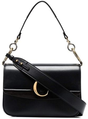 black C ring medium leather shoulder bag