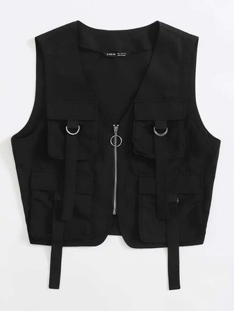 Black Friday 2020 | Zip Up Flap Pocket Patched Front Vest Jacket | SHEIN USA