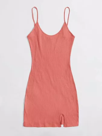 Split Hem Rib-knit Bodycon Dress | SHEIN USA pink