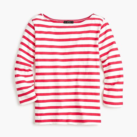 J.Crew: Structured Boatneck T-shirt In Stripe white red