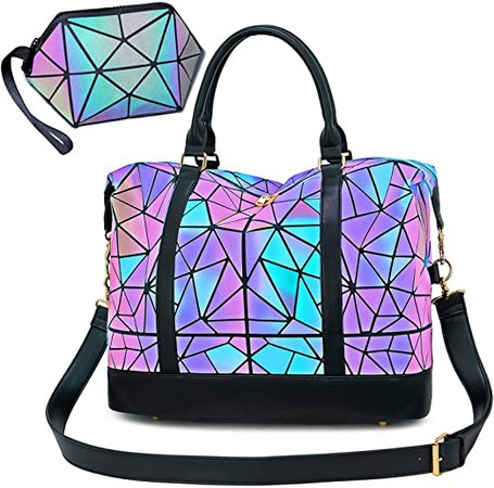 AmazonSmile | CAMTOP Geometric Luminous Weekender Bag Women Ladies Carry On Tote Overnight Duffel (Luminous Travel Bag and Cosmetic Purse) | Travel Duffels