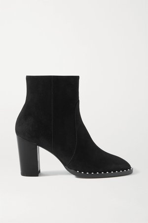 Black Kailee faux pearl-embellished suede ankle boots | Stuart Weitzman | NET-A-PORTER