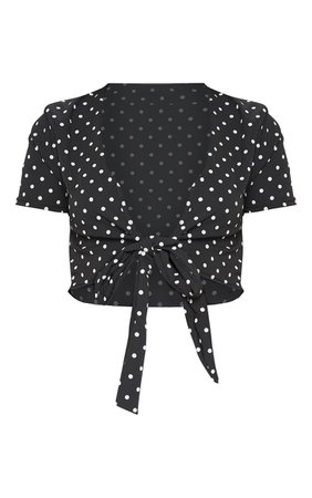 Black Polka Dot Chiffon Tie Front Blouse | PrettyLittleThing