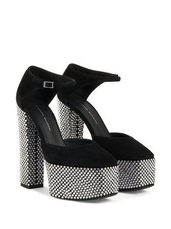 *clipped by @luci-her* black & silver Giuseppe Zanotti crystal-embellished platform sandals with Express Delivery - Farfetch