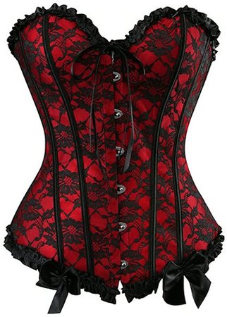 Amazon.com: Womens Floral Black Lace Trim Corset Overbust Waist Cincher Bustier Top: Clothing, Shoes & Jewelry