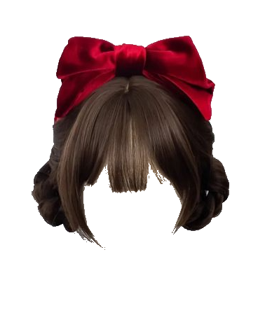 Red Top Bow with Braided Buns and Bangs Dark Brown (Dei5 edit)