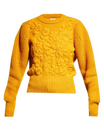 Jason Wu Floral-Embroidered Wool Crewneck Sweater | Neiman Marcus