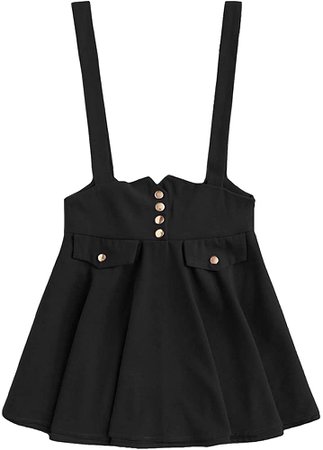 MakeMeChic Women's Casual Straps High Waist Suspender Skirt Pinafore Overall Dress Bow Black S at Amazon Women’s Clothing store