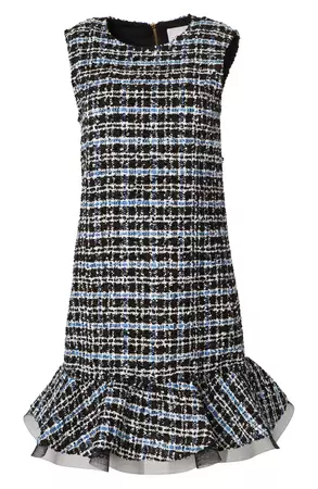 Carolina Herrera Ruffle Hem Tweed Shift Dress | Nordstrom