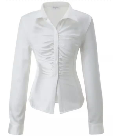 white ruched button shirt blouse up down png cinched top