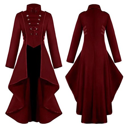 Amazon.com: Victorian Steampunk Tailcoat for Women, Vintage Stand Collar Irregular Hem Gothic Long Trench Coat Jacket Halloween Costumes (M, Red): Clothing