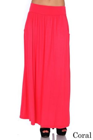 SR Women's High Waist Shirring Long Maxi Skirt w/ Pockets (Size: S-5X) | eBay