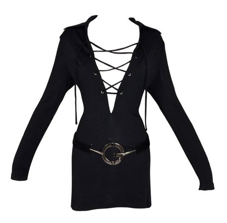 S/S 1996 Gucci Tom Ford Documented Black Plunging Mini Dress | My Haute Wardrobe