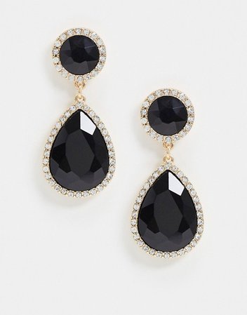River Island statement diamante drop earrings in black | ASOS
