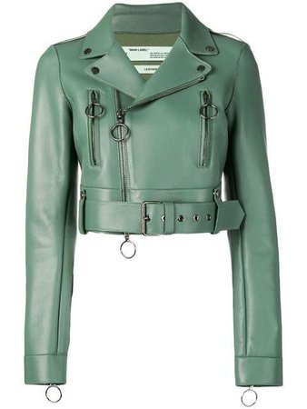 green teal crop cropped leather jacket