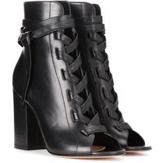 Gianvito Rossi Brooklyn Open-Toe Leather Ankle Boots (72.055 RUB) ❤ liked on Polyvore featuring shoes, boots, ankle booties, heels, ankle boots, black, high-heel, black leather ankle booties, black booties and black heeled boots