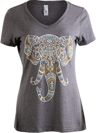 Amazon.com: Elephant Aesthetic | Ornate Stylized Line Art Yoga V-Neck T-Shirt for Women-(Vneck,XL): Clothing