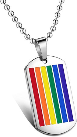 iLove EU Edelstahl Anhänger Halskette Mehrfarbig Regenbogen Homosexuell LGBT Gay & Lesbian Pride Dog Tag Herren, mit 55cm Kugel Kette: Amazon.de: Schmuck