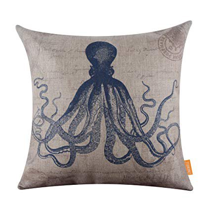 LINKWELL 18"x18" Retro Blue Octopus Sea Marine Burlap Cushion Covers Pillow Case: Home & Kitchen