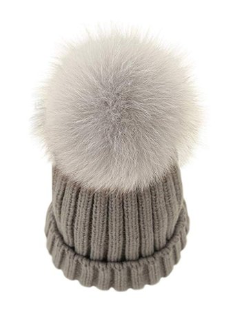 LITHER Winter Knit Hat With Real Fox Fur Pom-Pom