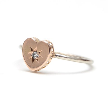9k Victorian Diamond Heart Stick Pin Ring | Etsy
