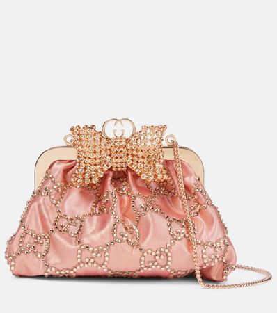 Bow Detail Embellished Moire Clutch in Pink - Gucci | Mytheresa