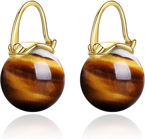 Amazon.com: Gemstone Earrings for Women, OwMell 925 Sterling Silver Natural Tiger's Eye Drop Gold Dangle Earrings for Women 12mm: Clothing, Shoes & Jewelry