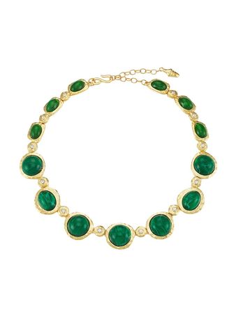 Shop Kenneth Jay Lane Faux Emerald Hammered Goldtone Cocktail Necklace | Saks Fifth Avenue