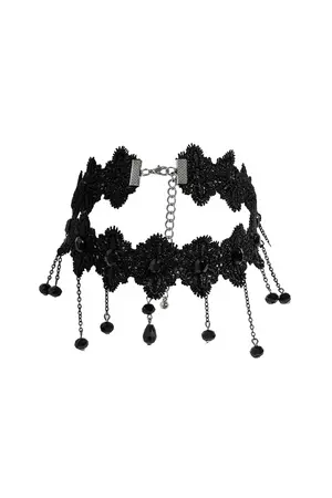 Black Gothic Lace Fringe Drop Choker – Micas