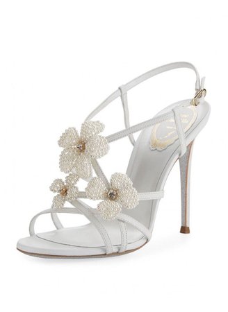 White Pearl Flower Heels