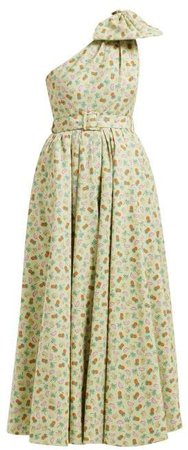 Belted Pineapple Print Cotton Blend Gown - Womens - Green Multi