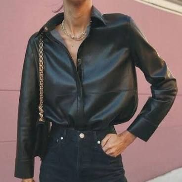 leather button down shirt open - Google Search